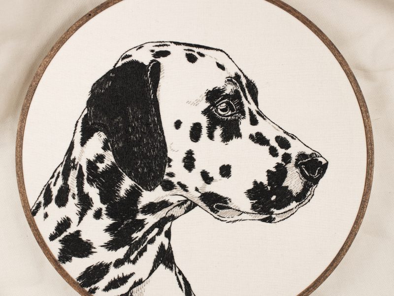 DALMATIAN: Black Outline Dog Embroidery - Hand Stitched Minimal Pet Portrait Hoop