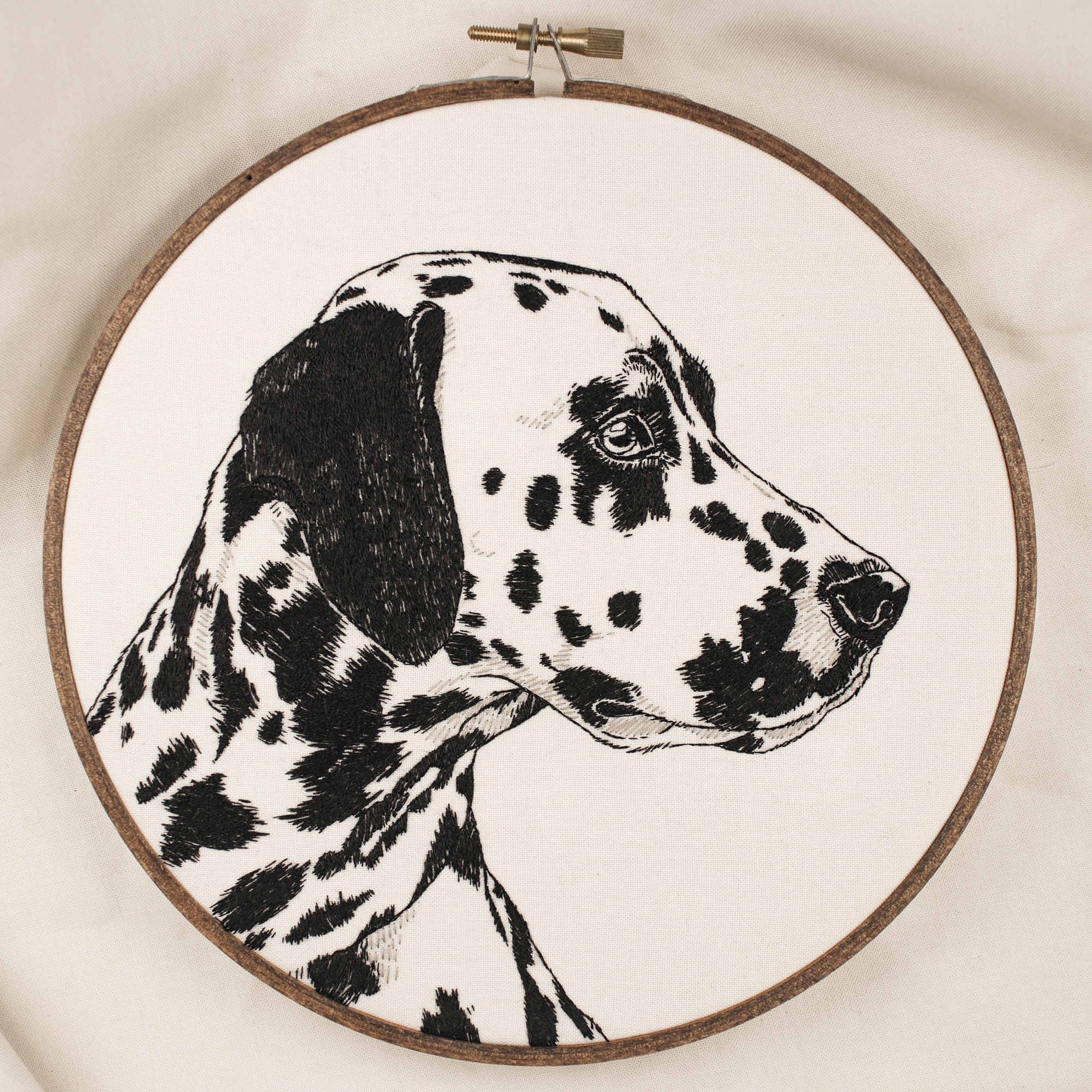 DALMATIAN: Black Outline Dog Embroidery - Hand Stitched Minimal Pet Portrait Hoop