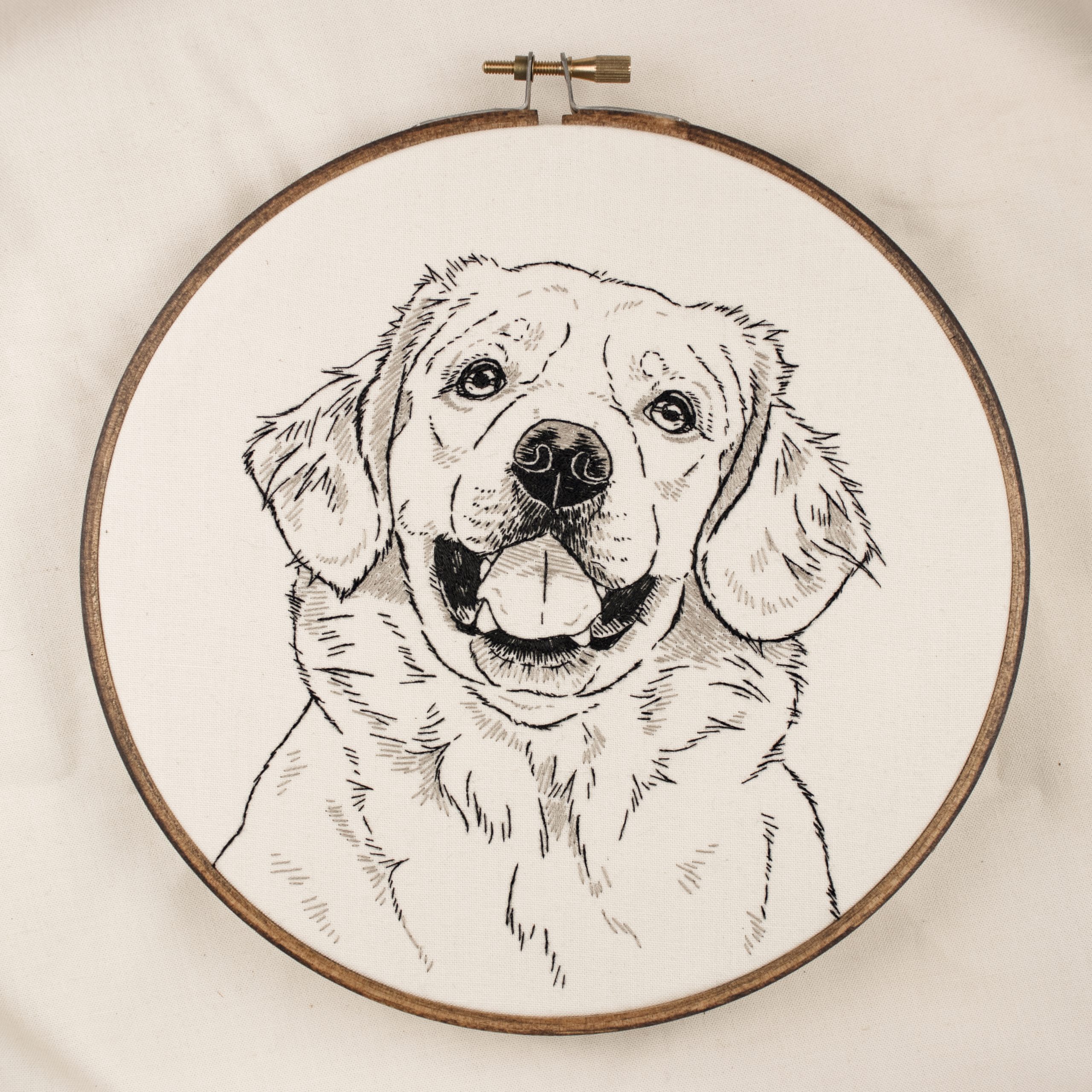 GOLDEN RETRIEVER: Black Outline Dog Embroidery - Hand Stitched Minimal Pet Portrait Hoop