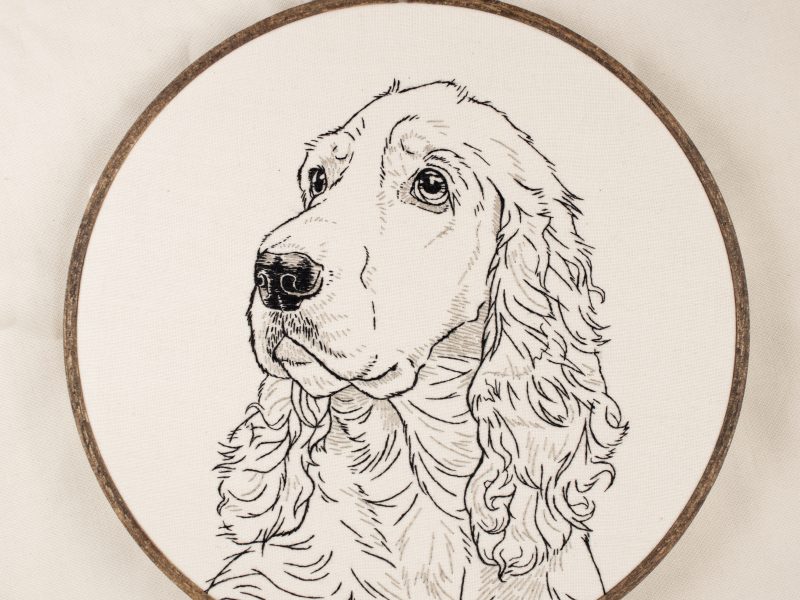COCKER SPANIEL: Black Outline Dog Embroidery - Hand Stitched Minimal Pet Portrait Hoop